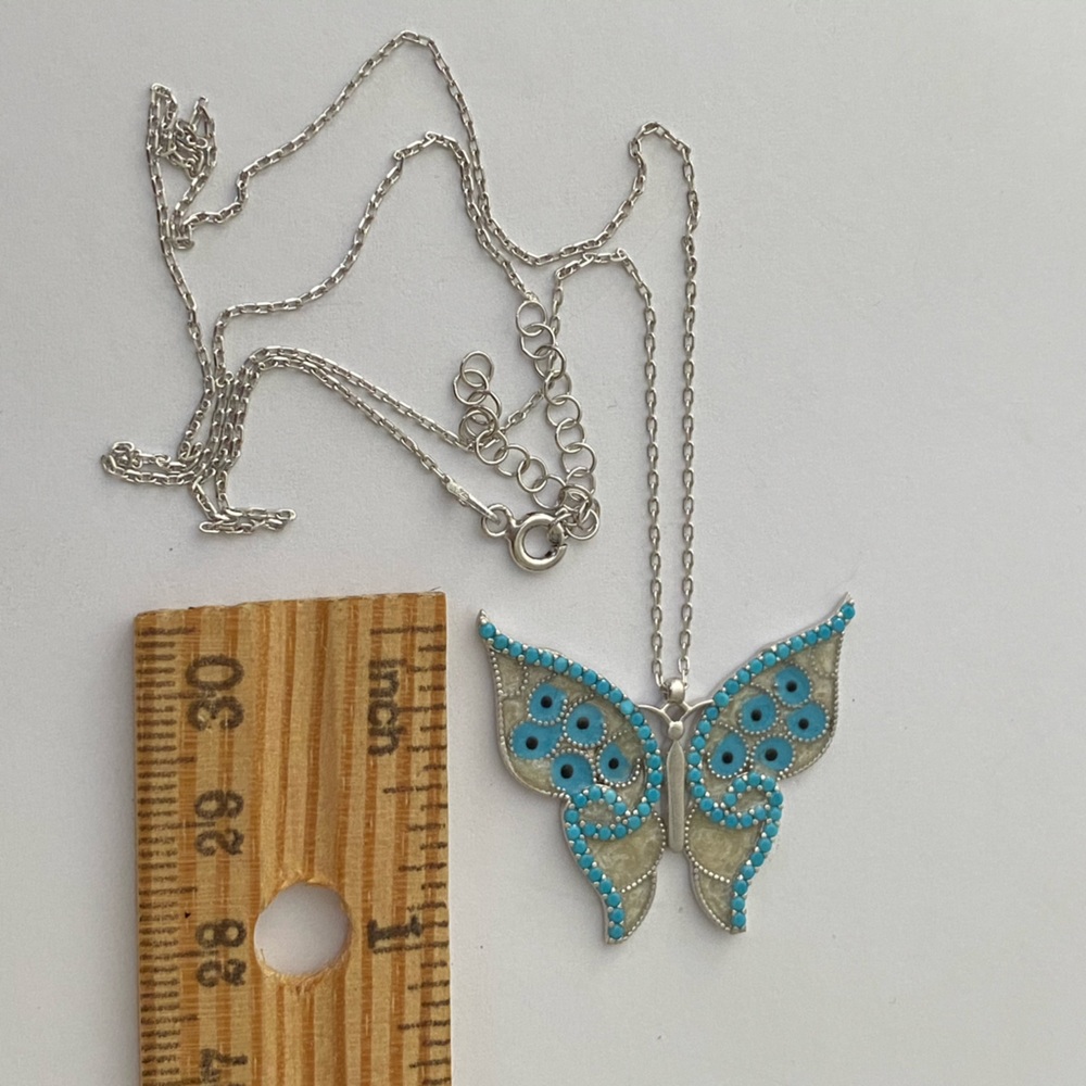 Blue butterfly 925 silver enamel necklace - Picture 2 of 3